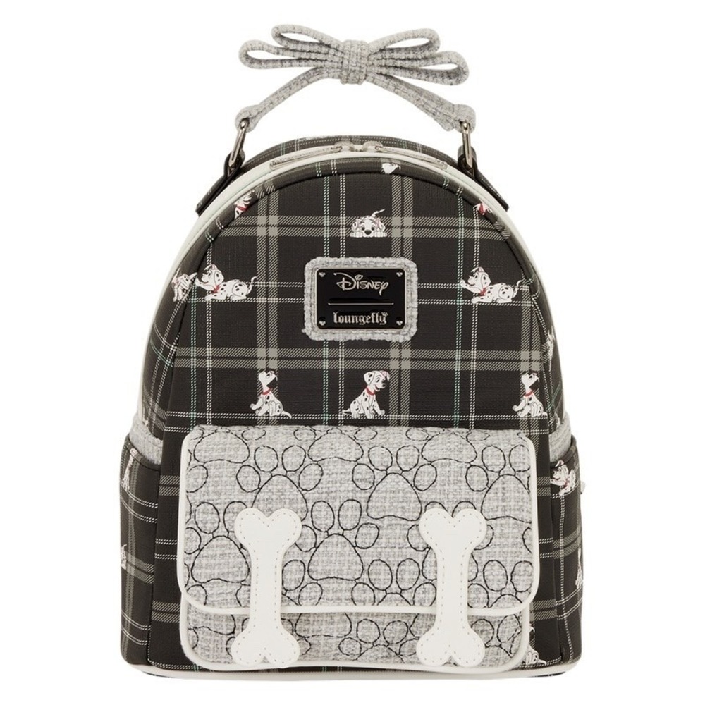 Loungefly Disney 101 Dalmatians Exclusive Black & Gray Plaid Mini Backpack NWT